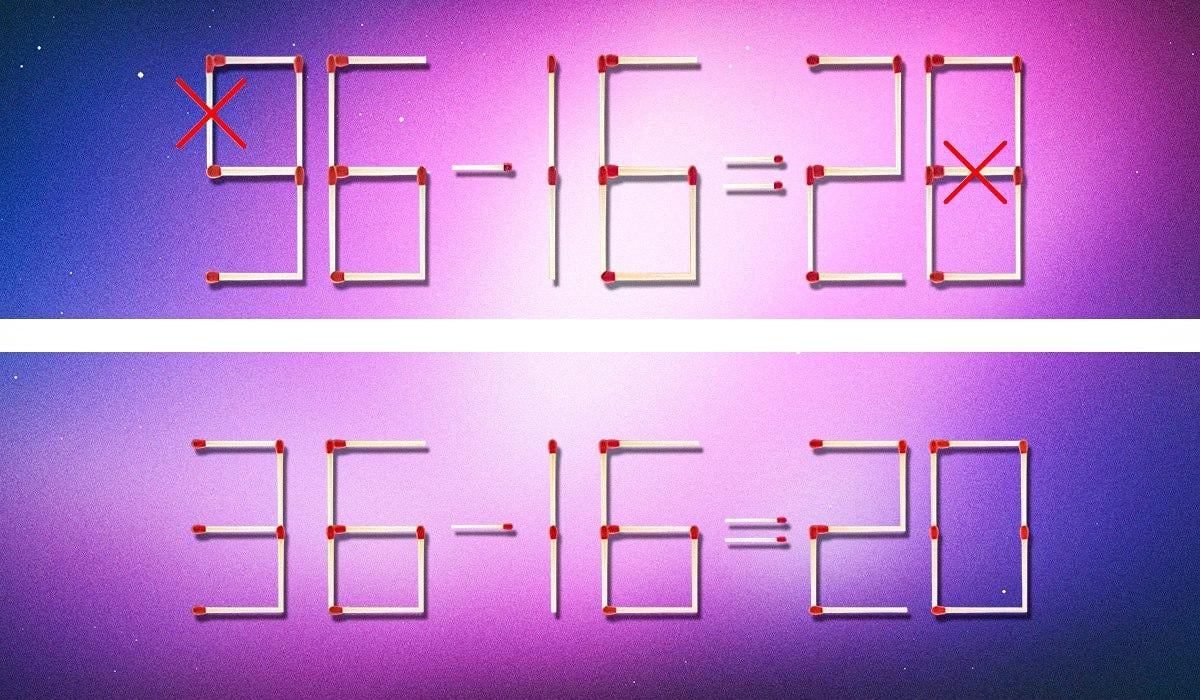 Aby byla rovnost správná, je třeba vyškrtnout 2 shody: hádanka pro génie