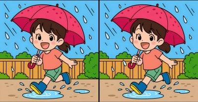 IQ test: najděte 3 rozdíly na obrázku dívky v dešti za 47 sekund